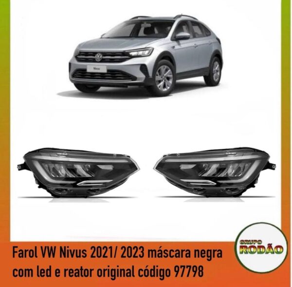 Farol VW Nivus 2021/2023 máscara negra LD/LE com reator original